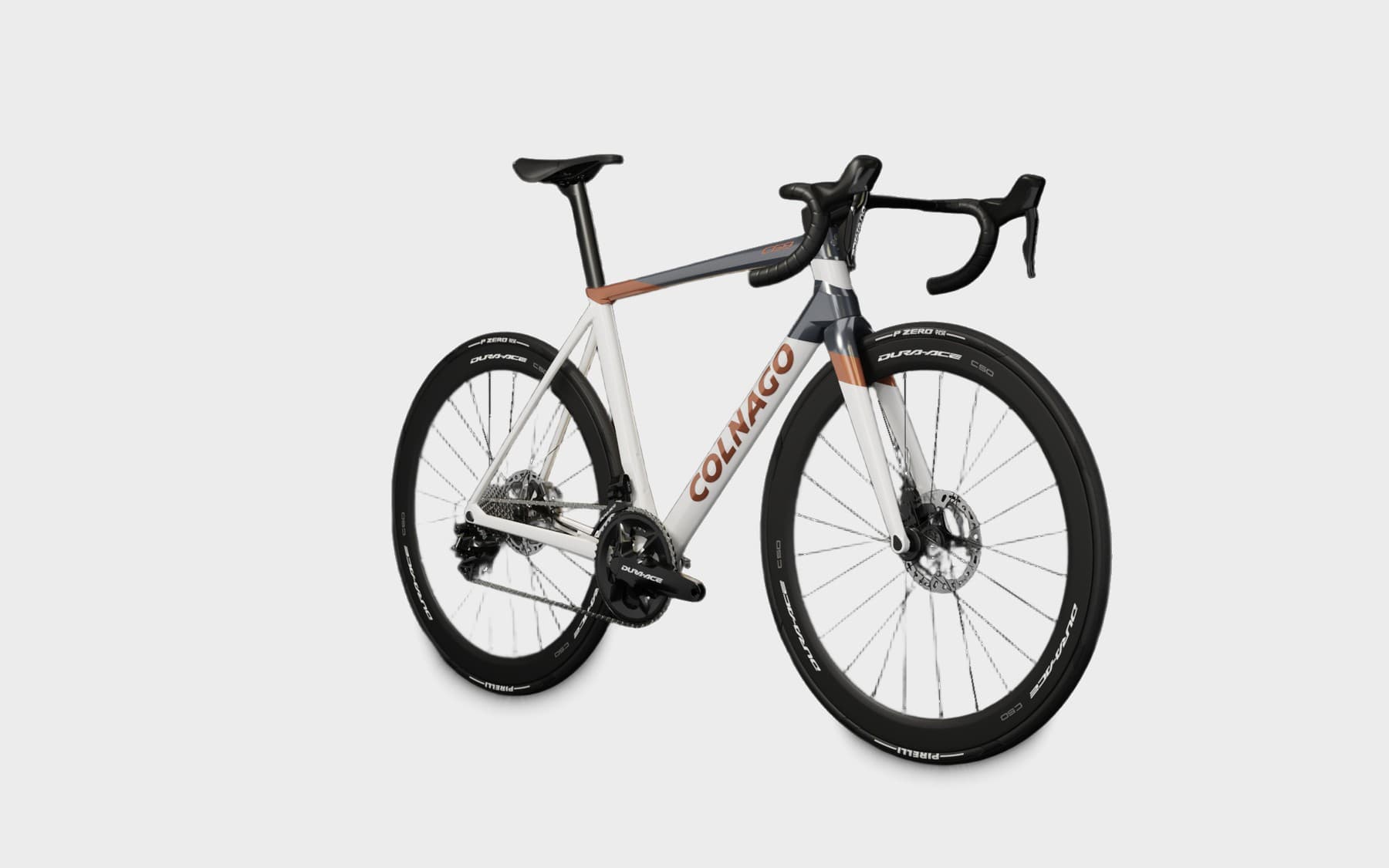 Colnago C68 Road 2026 — nieuwe racefiets, maat 48.5, wit met grijs en koper (hrgg) — foto Colnago