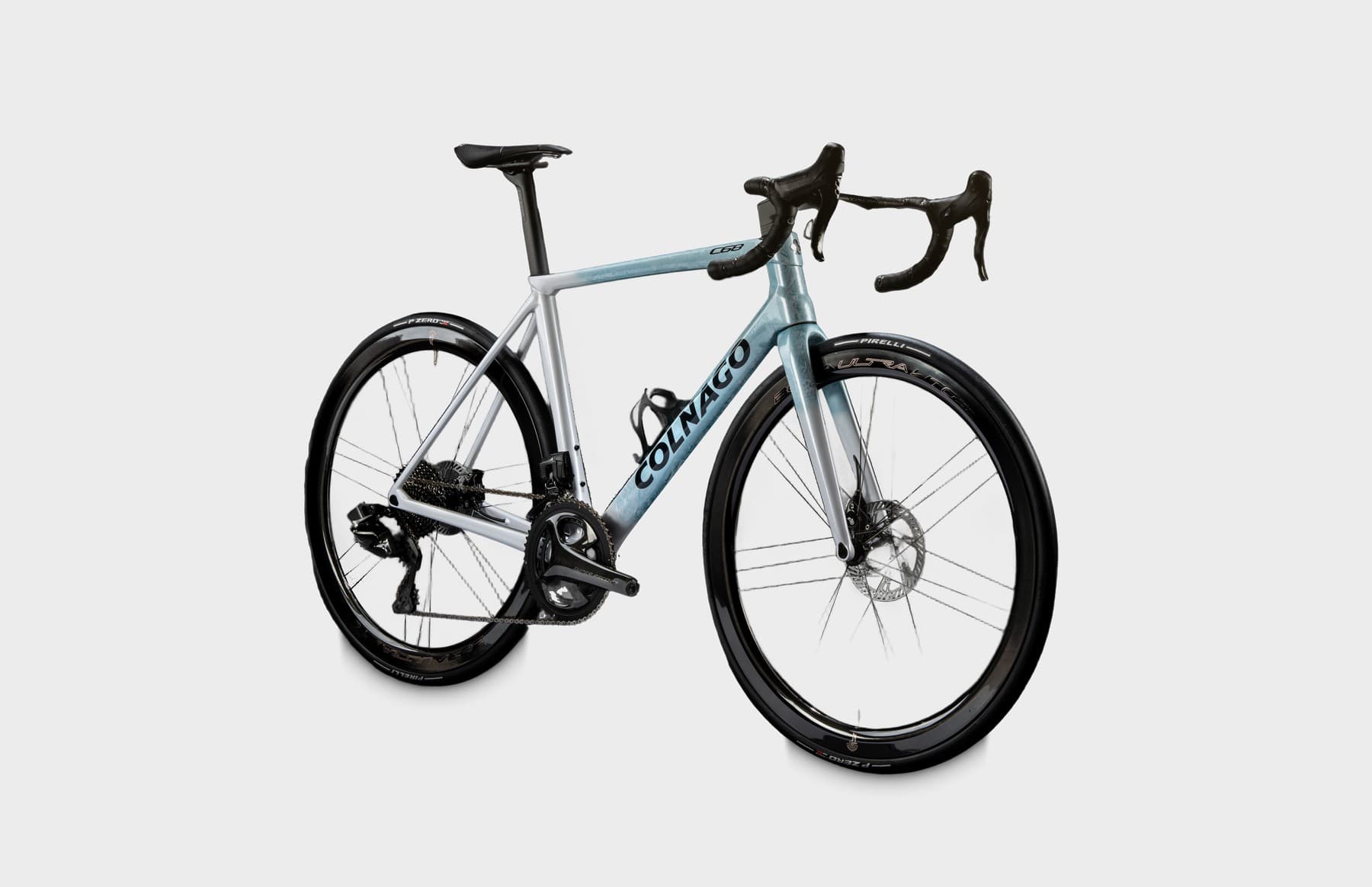 Colnago C68 Road 2026 — nieuwe racefiets, maat 48.5, wit met ijsblauw (hswh) — foto Colnago
